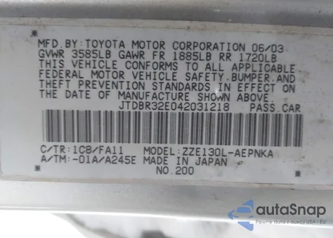 2004 Toyota Corolla Le z USA, uszkodzony, nr VIN JTDBR32E042031218